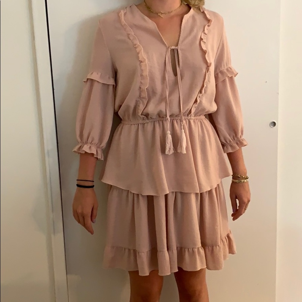Pink long sleeve ruffle dress